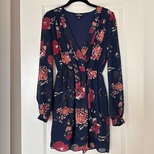 Lulu's Navy Floral Wrap Dress XS
